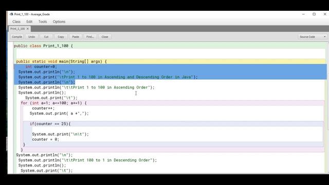 Print 1 To 100 in Ascending and Descending Order in Java смотреть онлайн