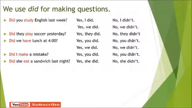 Simple Past Tense, Yes/No Questions, Regular and Irregular verbs смотреть онлайн