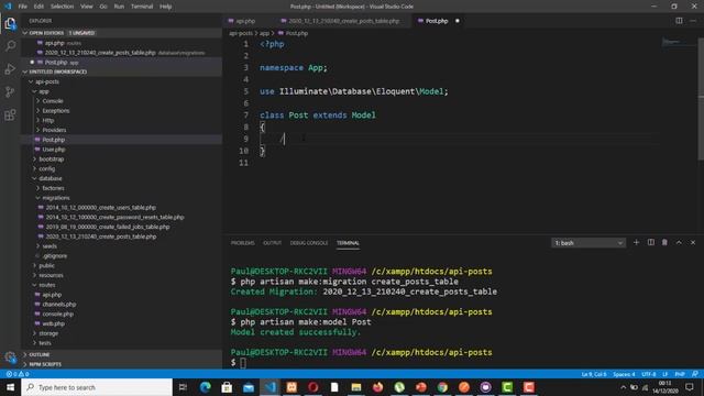 LARAVEL 8 CRUD API FOR BEGINNERS: Creating Post Model, Migration and Connecting to the Database. смотреть онлайн