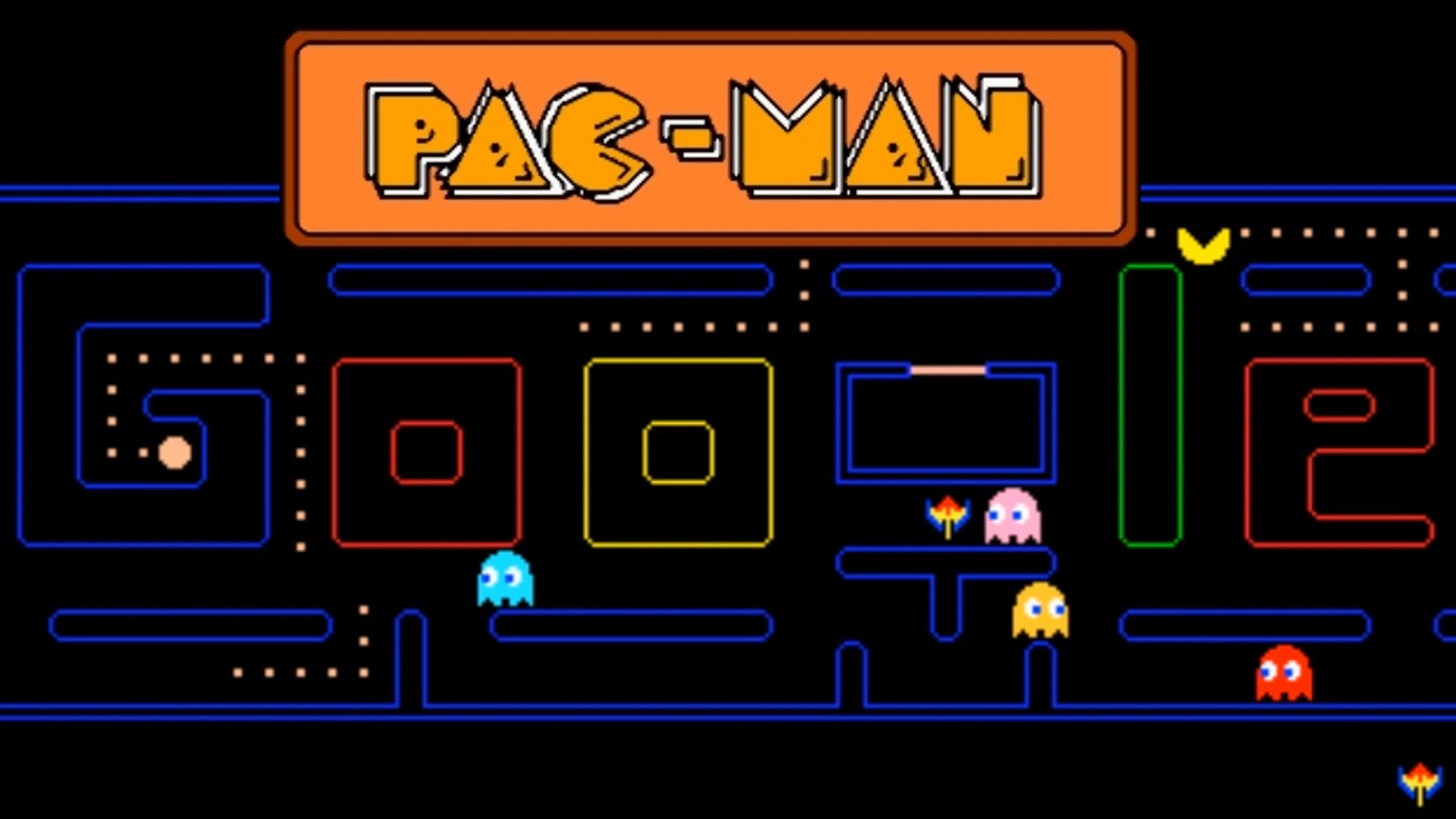 Pacman Doodle - Дудл, посвященный Пакману на 30 лет - Google Games - Первый игровой Дудл Гугла смотреть онлайн