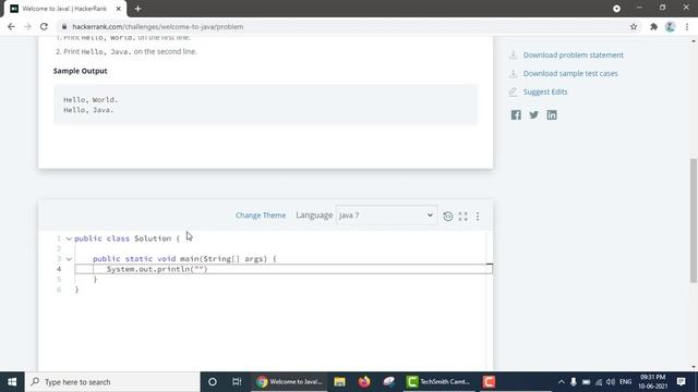 Welcome To Java(Problem 1)|Beginner level coding|| Getting Started|| HackerRank смотреть онлайн