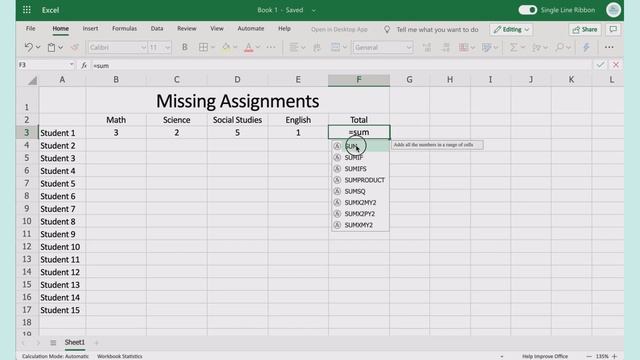 Microsoft Excel - Sum Function смотреть онлайн