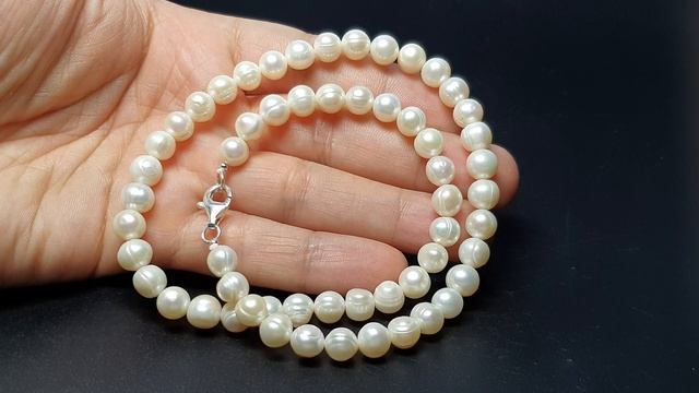 Бусы из натурального жемчуга, длина: 45 см, размер жемчужин 8 мм (№76) #жемчуг смотреть онлайн