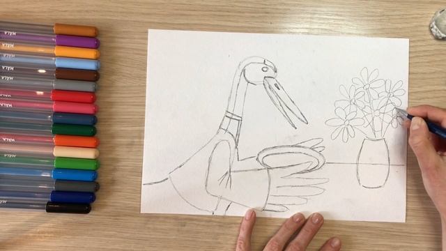 Журавль рисунок к сказке лиса и журавль Сказочный персонаж Русские сказки рисунки нарисовать смотреть онлайн