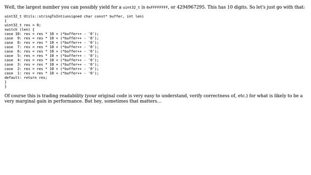 Code Review: Low-latency implementation of converting non null terminated char\* to unsigned int смотреть онлайн