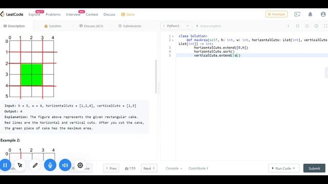 Maximum Area of a Piece of Cake After Horizontal and Vertical Cuts | LeetCode 1465 | Python Solutio смотреть онлайн