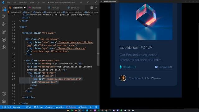 NFT Preview Card Tutorial - Frontend Mentor Project built with SCSS смотреть онлайн