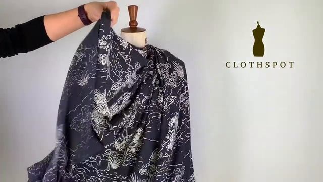 ‘Dacha’ ivory & slate printed viscose jersey fabric смотреть онлайн