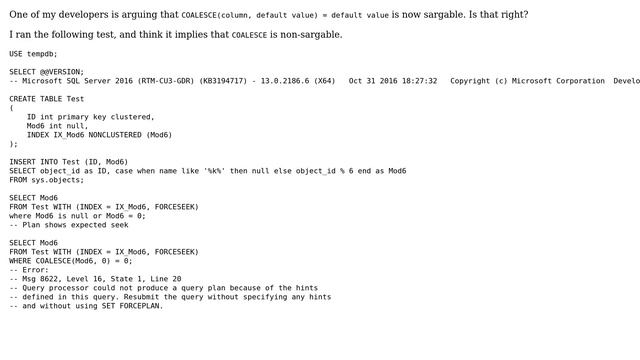 Databases: Is COALESCE sargable now? смотреть онлайн