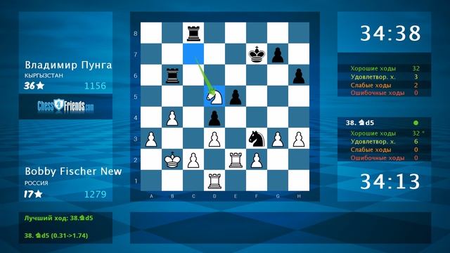 Анализ шахматной партии: Bobby Fischer New - Владимир Пунга, 1-0 (по ChessFriends.com)
