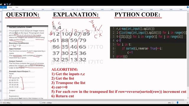 Skillrack Daily Challenge Logic & Sorted Columns count(ID-9999) смотреть онлайн