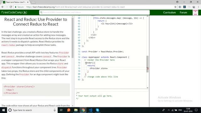 freecodecamp-React and Redux Use Provider to Connect Redux to React-soluction смотреть онлайн