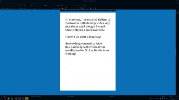 Debian 12 Bookworm on KDE Plasma desktop installation overview.