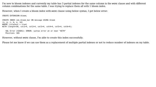 Databases: Unable to create partial indexes using bloom смотреть онлайн