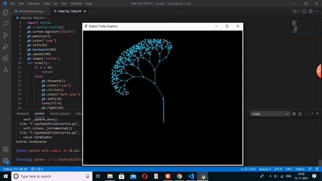 Fractal tree python turtle project| With code| смотреть онлайн