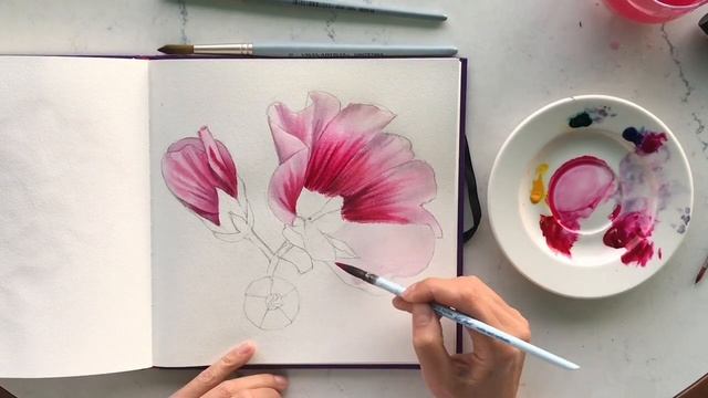 Мальва. Урок по рисованию акварелью для марафона #хештег_розовый