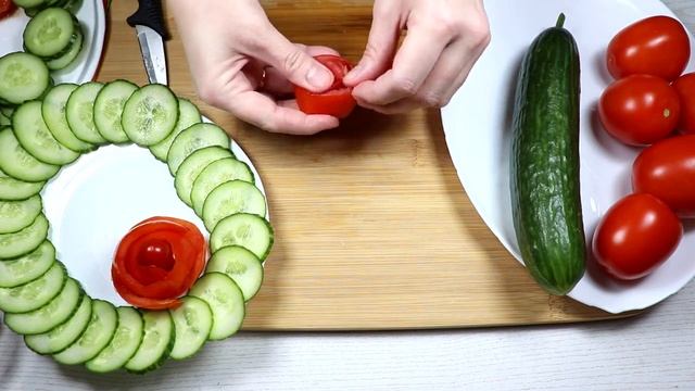 ?Красивая нарезка из помидоров и огурцов на праздничный стол?Carving tomatoes and cucumbers смотреть онлайн