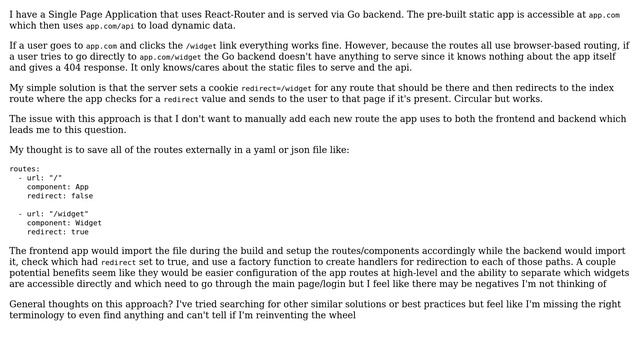 SPA browser-based routing: external routing table for both frontend (React) and backend (Go) use смотреть онлайн