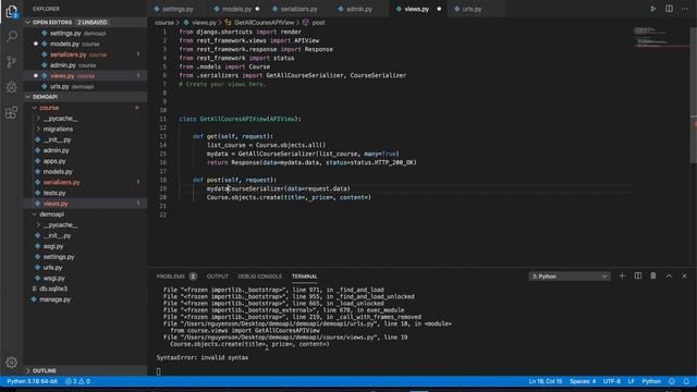 Django cơ bản - API gửi JSON thêm dữ liệu vào database Django rest framework POST method смотреть онлайн