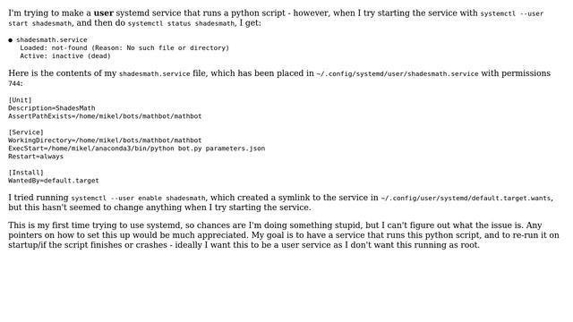 Ubuntu: Trying to setup user systemd service: Loaded: not-found (Reason: No such file or directory) смотреть онлайн