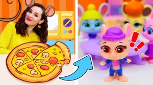 Игрушки мышки учатся в школе и развозят пиццу! Игры для детей в игровые наборы - украшаем Мышкин Дом