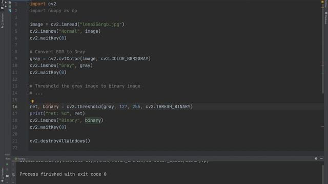 OpenCV(read image, convert gray, binary) смотреть онлайн