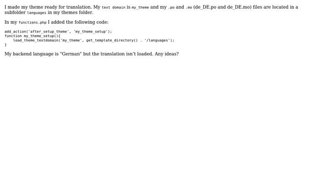 Wordpress: How to debug failed load_theme_textdomain()? смотреть онлайн