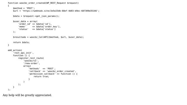 Need to forward Data from WooCommerce Webhook sent to same site Wordpress REST API custom endpoint смотреть онлайн
