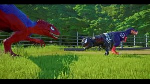 Spiderman Indominus REX, Venom, Captain America, Iron Man  Dino Fight - Jurassic World Evolution