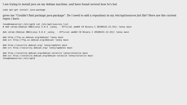 DevOps & SysAdmins: What repository do i need to add to install java-package on Debian Lenny? смотреть онлайн