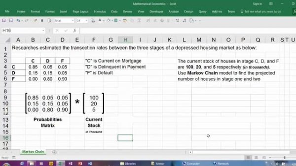 Markov Chain, in Excel format