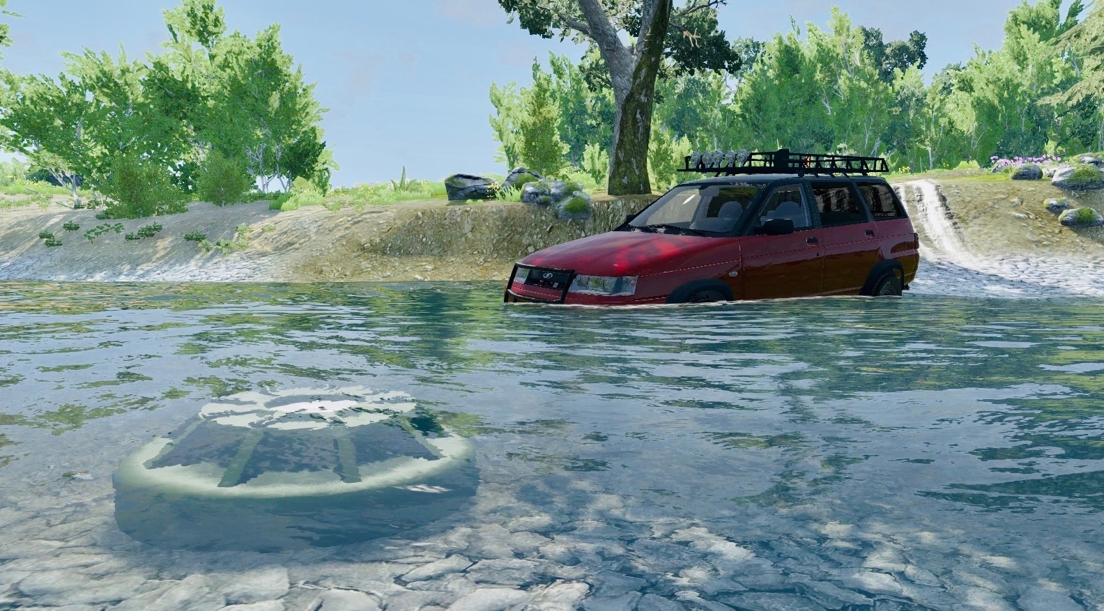 Машины переезжают через реку-BeamNG drive смотреть онлайн