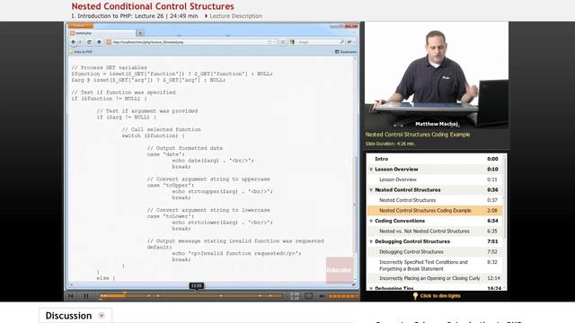 "Nested Conditional Control Structures" | PHP with Educator.com смотреть онлайн