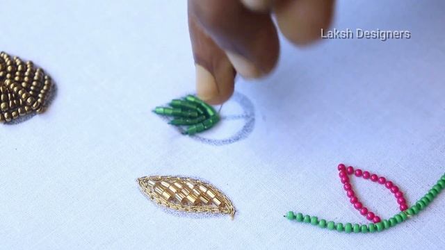 3 types of aari leaf filling stitch using cut beads / cutdana bead leaf filling stitch for beginner смотреть онлайн