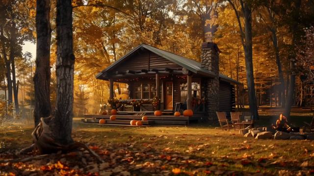 Autumn Ambience 🍂ㅣCrunching Leaves, Birdsong & CampfireㅣCabin Ambience