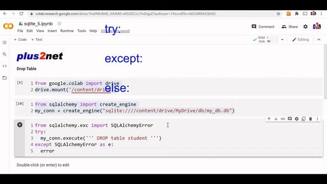 Query to delete table from SQLite database by using DROP table in try except error handling code смотреть онлайн