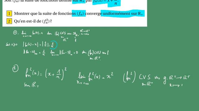 Suites de fonctions- Convergence simple et uniforme - fn(x)=x+1/n смотреть онлайн