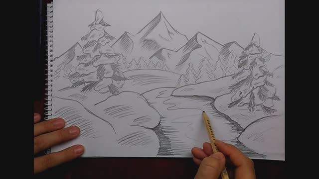 Как нарисовать зиму // Зимний лес карандашом \\ Простой рисунок смотреть онлайн