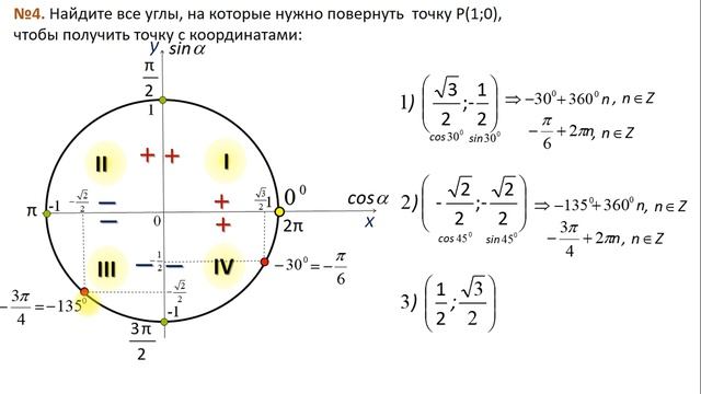 Урок №2. Тригонометрическая окружность (решение задач). смотреть онлайн