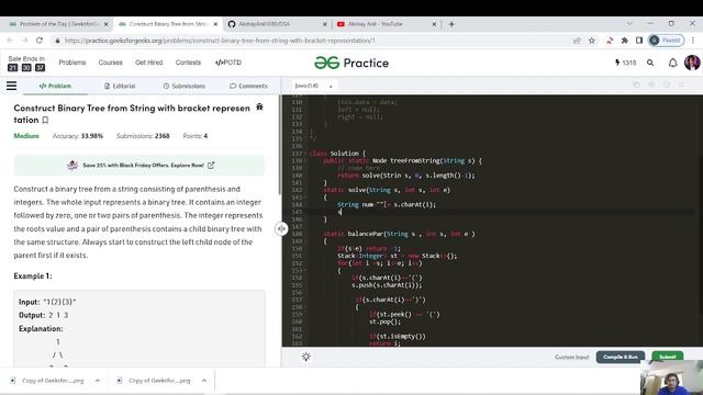 DAY 36 Construct Binary Tree from String with bracket representation | Trees | GFG POTD 2 Nov смотреть онлайн