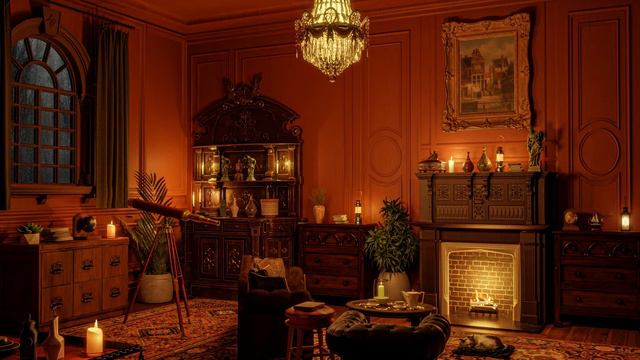 Atmosphere of a living room of a medieval castle on a rainy night | Sounds of rain and fireplace смотреть онлайн