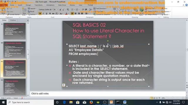 SQL BASICS 02 LITERAL QUOTE OPERATOR смотреть онлайн