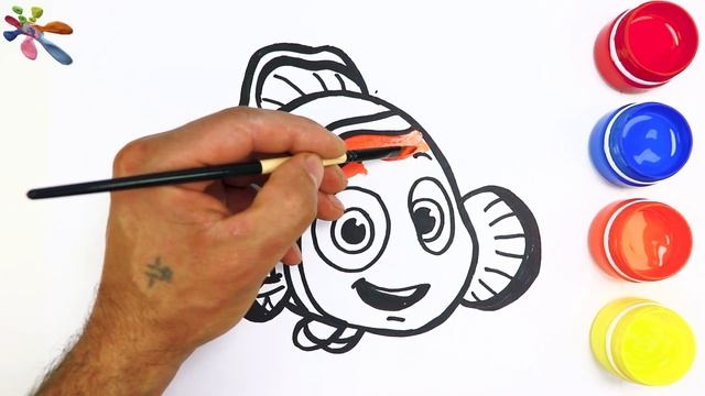 Finding Dory. Nemo. Coloring and drawing for kids. draw with a brush. Раскраски для детей. смотреть онлайн