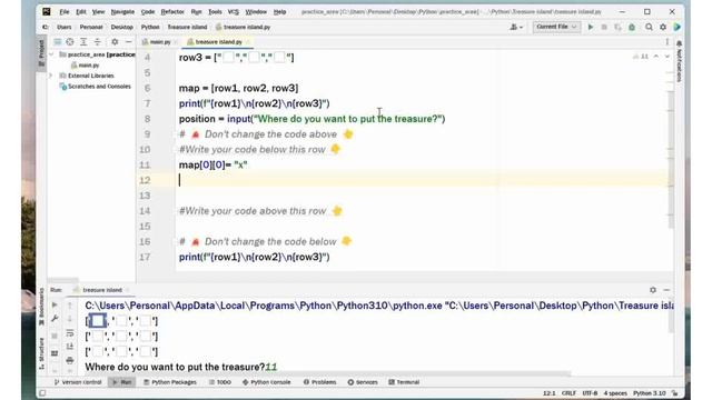Treasure island Python, EJERCICIO, LIST, NESTED LIST, VARIABLE, INPUT смотреть онлайн