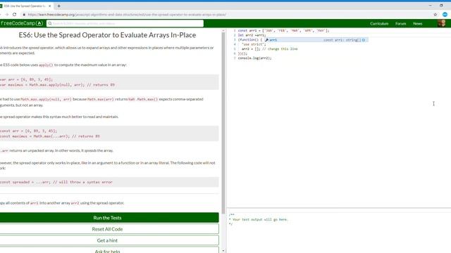 ES6 Use the Spread Operator to Evaluate Arrays In Place Learn freeCodeCamp10/31 смотреть онлайн