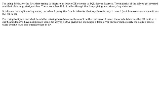 Databases: SSMA from oracle xe to sql server express PK violation смотреть онлайн