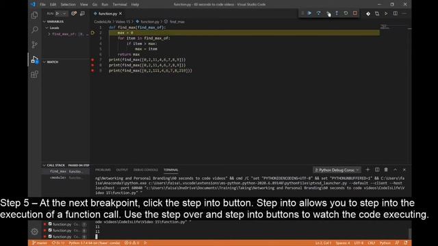 How to Debug and Watch Code Execution in Visual Studio Code - 60 Seconds to Code смотреть онлайн