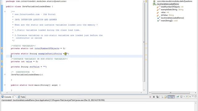 Java Interview Question And Answer When are the static and instance variables loaded into the memor смотреть онлайн
