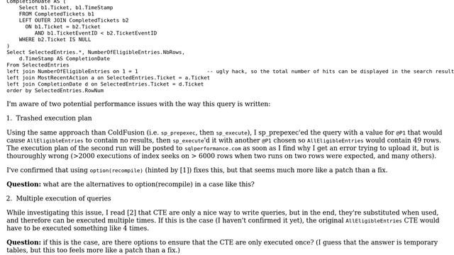 Databases: intermittent performance issue - query with multiple CTE and trashed execution plan смотреть онлайн