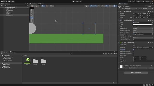 Введение в Unity. Rigidbody и Boxcollider 2